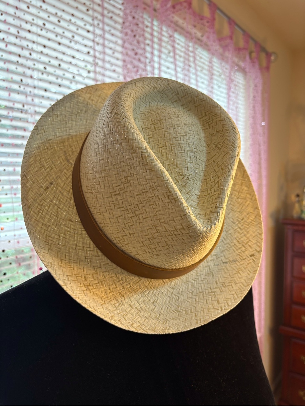Paul Fredrick Natural Straw Fedora with Tan Band NWOT - Picture 3 of 7
